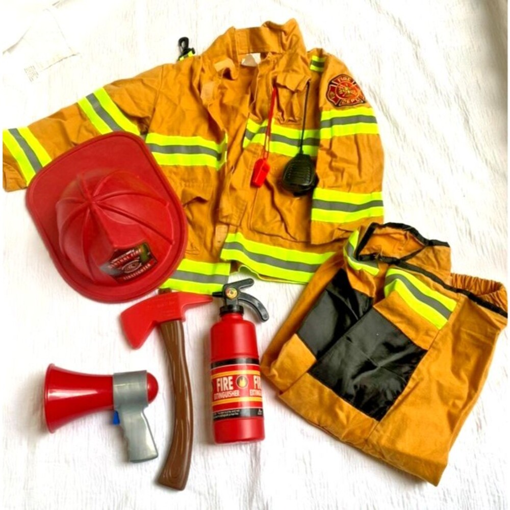 Teetot Firefighter Child Costume with Attached Toys Fireman Halloween Size 5-6 T
